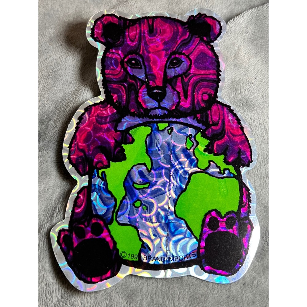Lot 10 Vintage Holographic Earth Bear Stickers Prism Rainbow Psychedelic